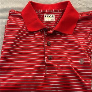 Men’s Izod Red and White Striped Golf Polo Shirt Size Large